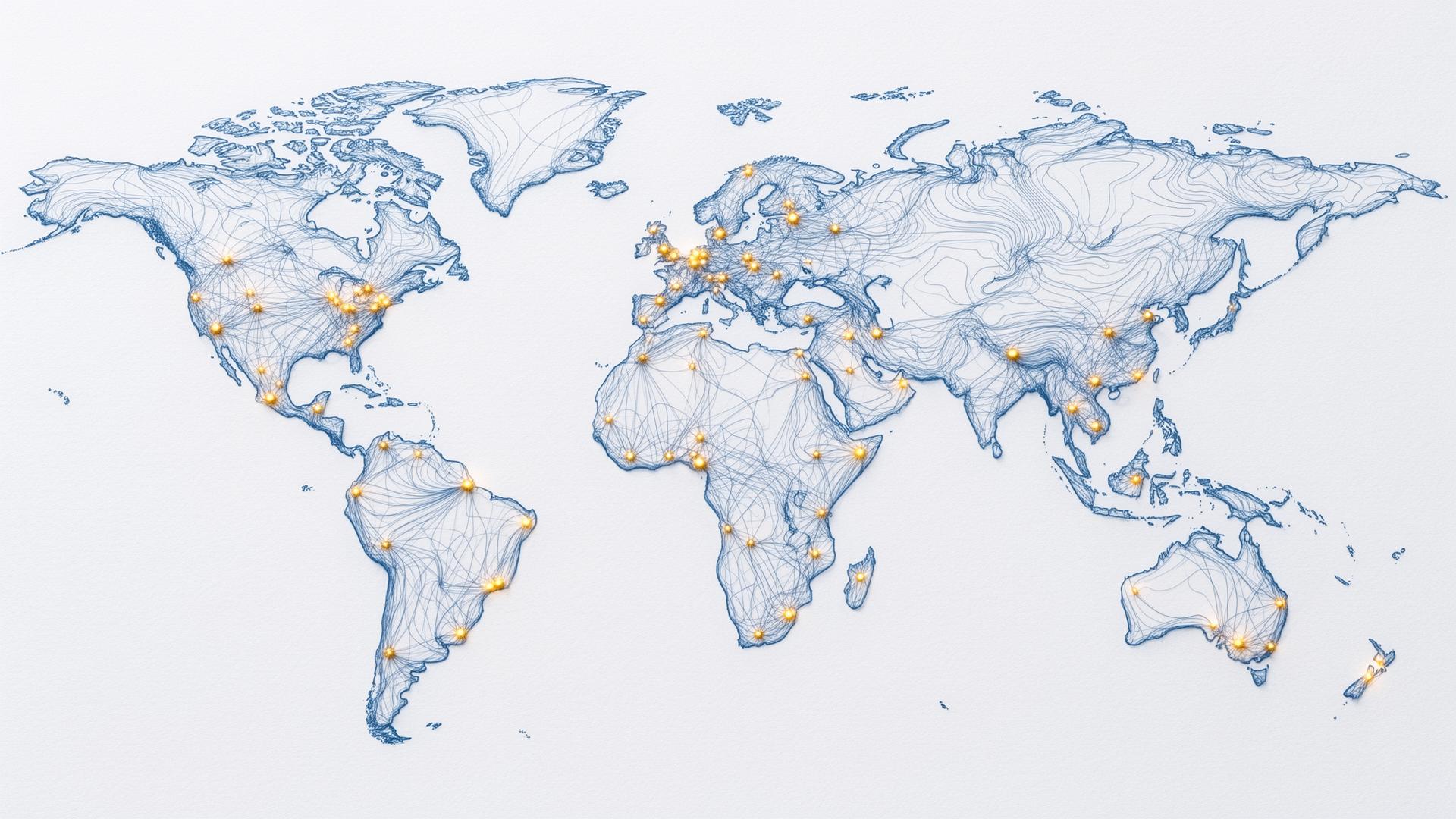 World map of country nodes